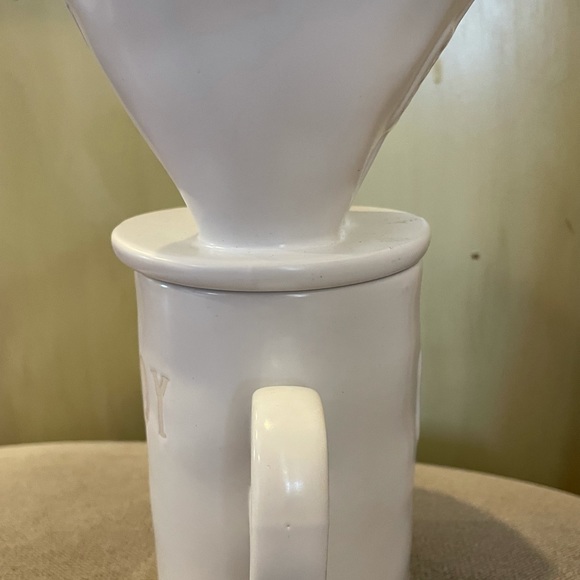 Rae Dunn Pour Over Drip Coffee Set “BREW” “ENJOY” Creamy White 2 Side Design Set - Picture 6 of 9
